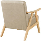 Lexicon Mid Century Modern Accent Chair with Solid Wood Frame in Natural Finish, Textured Fabric Living Room Lounge Arm Chair, Thick and Comfy Innerspring Seat Cushion, Linen-Look Fabric, Light Brown