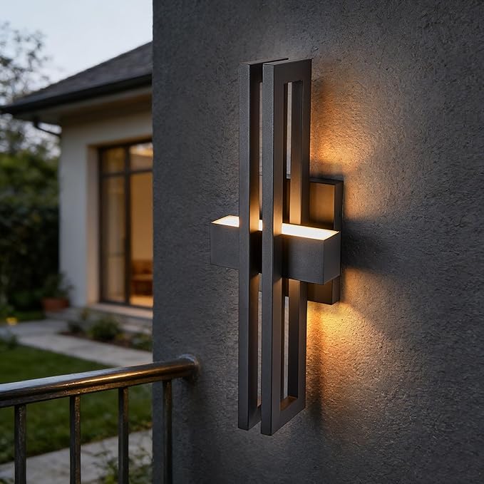 23Inch Large Modern Minimalist Outdoor Wall Light, IP65 Waterproof, 3000K Warm White, 2x15W Integrated LED, Textured Black Finish for Garden, Garage, Patio & Indoor Use