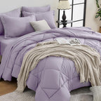 HEVUMYI Purple Twin-XL Comforter Set - 5-Piece All Season Bed in a Bag Twin-XL, Ultra Soft Bedding Set with Comforter, Flat Sheet, Fitted Sheet, Pillowcases, Pillow Shams, Lavender Purple