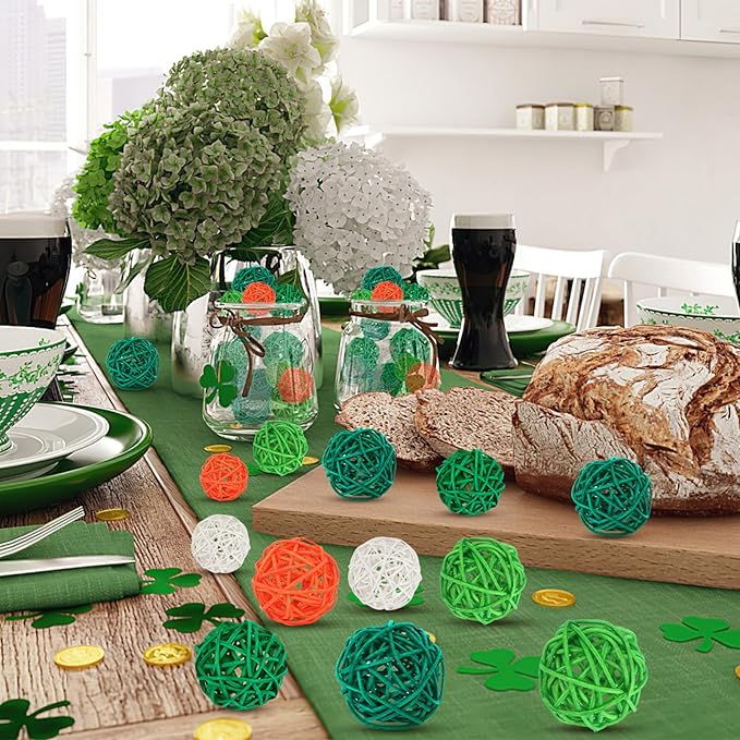 NOVWANG 40 Pcs St. Patrick's Day Green Rattan Balls Decorations Centerpieces Vase Bowl Fillers Wicker Ball for Irish St. Patrick's Day Party Decorative Table Hanging Home Decor DIY Crafts