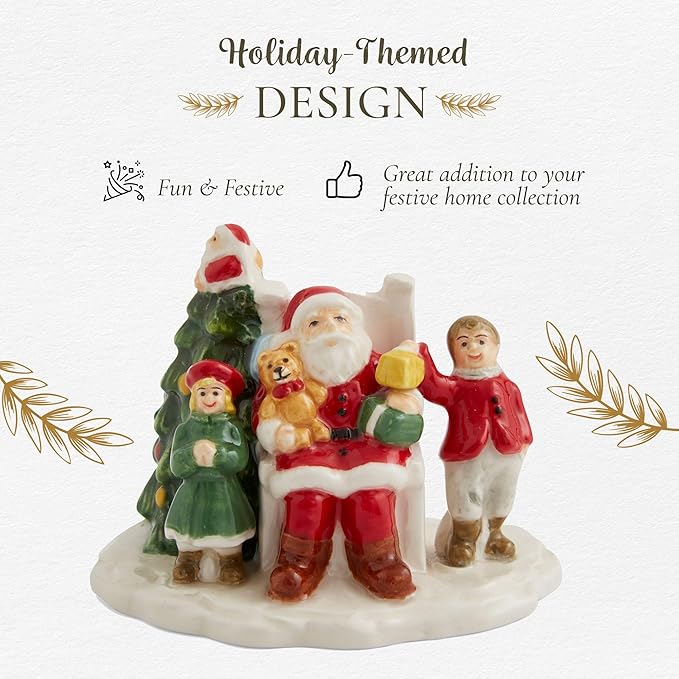 Spode Christmas Tree Miniature Village Figural Decoration, Snowy Christmas Village Set, Ceramic Holiday Decor - Festive Holiday Decorations for Indoor Display (Santa with Children)