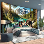 BSFHH Nature Tapestry Forest Tree Sea Cave Wall Hanging, Stream Through Rainforest Landscape Wall Art Tapestry for Bedroom Living room (Snow Scene, 110" × 87", Unframed)