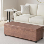 SIMPLIHOME Avalon Storage Ottoman Bench - 48 inch Wide Upholstered Vegan Leather Rectangular Lift-Top Ottoman in Distressed Umber Brown, Contemporary Bench for Living Room with High-Density Foam