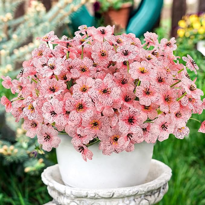 MACTING Artificial Flowers for Outdoors 6 Bundles Fake Spring Flowers UV Resistant No Fade Faux Plastic Flowers for Hanging Planters Window Patio Porch Yard Garden Indoor Outside Decoration,Pink