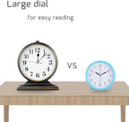 Silent Desk Clock - European Style Retro Clock with 10 Inch Dial, Easy to Read for Living Room or Bedroom