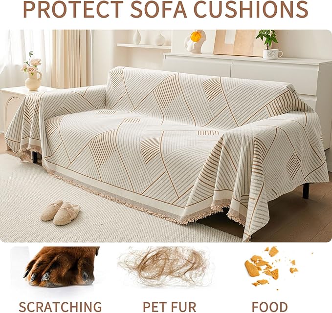 HAOMAIJIA Non Slip Couch Cover Sofa Covers for 2 Cushion Couch Washable sectional Couch Covers for Dogs pet Furniture Protector Couch Cover Blanket for Living Room (CQ-Khaki/Grey, 71"x102")