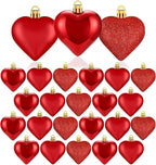 XmasExp Heart Ornaments for Christmas Tree Decorations Set of 24 Heart Shaped Bauble Perfect for Valentine's Day Wedding Anniversaries and Party Supplies (Dark Red)