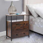 3 Wooden Drawers Nightstand, 27 Inch Wide Night Stand Set 2 with Charging Station and Adjustable Drawers, Small Dresser for Closet, Bedside Table for Living Room/Bedroom/Office, Retro Brown.