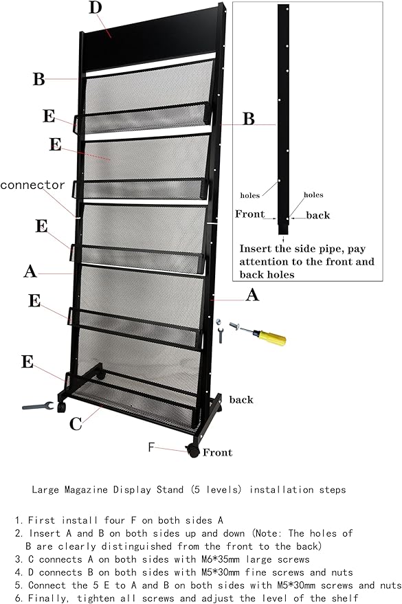 Floor-Standing Magazine Rack, 5-layer Brochure Holder Display Stand with Wheels, High-hardness Metal Literature Rack for Office, Exhibitions, and Any Organization Requiring Information Display