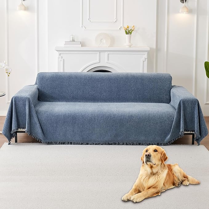 HAOMAIJIA Non Slip Couch Cover Sofa Covers for 3 Cushion Couch Washable sectional Couch Covers for Dogs pet Furniture Protector Couch Cover Blanket for Living Room (Blue, 71"x150")