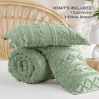 Bedsure Tufted Boho Comforter Set Full Size - Sage Green Boho Bed Set, GentleSoft™ 3 Pieces Farmhouse Shabby Chic Embroidery Bedding, Gifts for Woman, Soft Jacquard Full Comforter for All Seasons