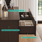 LINSY Fluted 6 Drawer Dresser for Bedroom, 54" Wide Mid-Century Modern Tall Chest of Drawers, Curved Corner Design, Storage Dressers with Deep Drawers, Large Accent Wood Cabinet for Bedroom, Walnut