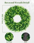 DDHS 18'' Boxwood Wreath for Front Door – Artificial Green Farmhouse Wreath, Spring Summer Fall Winter DIY Decor, for Indoor Outdoor Year-Round Wedding Home Decorations