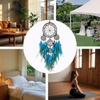 Large Dream Catcher Wall Decor Blue Dream Catchers with Wooden Bead Handmade Feather Dreamcatcher Wall Hanging Ornament for Bedroom Living Room Home Decor