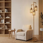 Oneach 70" Industrial Floor Lamp, Stepless Dimmable Standing Lamp with 3 Bulbs, Farmhouse Corner Standing Tree Lamp for Living Room, Tall Lamps for Bedroom, Office, Study Room, Dining Room, Wood Grain