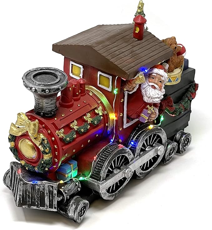 allgala Crafted Polyresin Christmas House Collectable Figurine with USB and Battery Dual Power Source-Santa's Express Train-XH93429