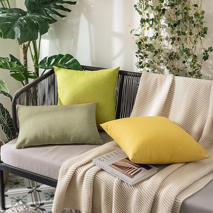 MIULEE Pack of 2 Decorative Outdoor Solid Waterproof Throw Pillow Covers Spring Faux Linen Garden Farmhouse Cushion Cases for Patio Tent Balcony Couch Sofa 18x18 Inch Light Olive Green