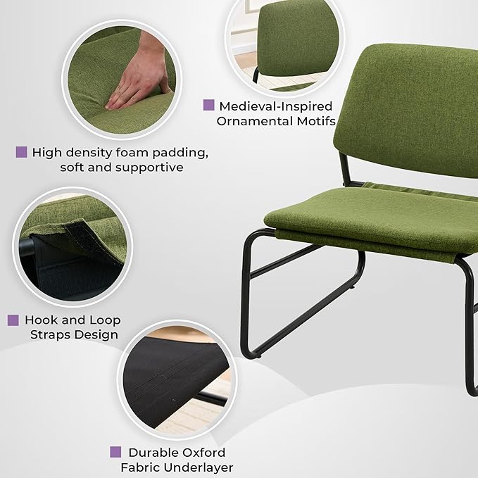DAICO Modern Accent Chair Armless Sling Accent Chairs Comfy Upholstered Side Sitting Chairs with Metal Frame for Living Room Bedroom Balcony Garden, Linen, Green