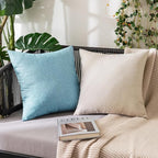 MIULEE Pack of 2 Decorative Outdoor Solid Waterproof Throw Pillow Covers Faux Linen Garden Farmhouse Coastal Cushion Cases for Summer Patio Tent Balcony Couch Sofa 20x20 Inch Blue Gray