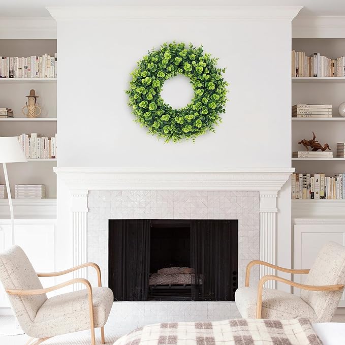 20Inch Boxwood Wreaths, Spring Summer Wreath for Front Door Perfect for Winter All Season Year Round Decor, Faux Boxwood Wreaths Ideal for Front Door Indoor Outdoor Windows Farmhouse