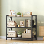 HOOBRO Bookshelf, 3-Tier Industrial Bookcase, Book Shelf Storage Organizer, Bookshelf with Metal Frame for Living Room, Bedroom, Home Office, Kitchen, Black BB718SJ01