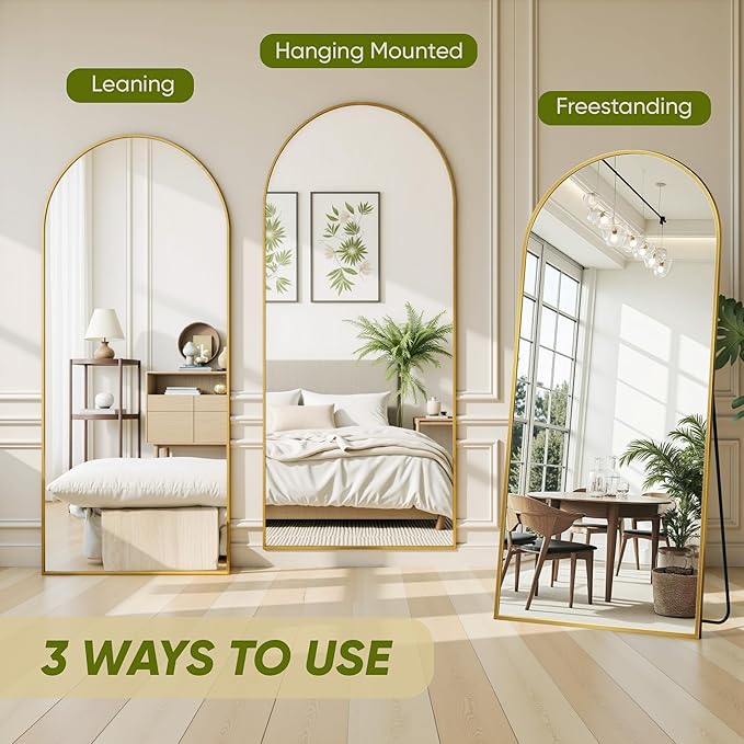 Full Length Mirror, 58"x18" Arched Full Body Mirror, Oversized Floor Mirrors, Leaning Free Standing Mirrors, Hanging Mounted Large Mirrors for Bedroom Dressing Room, Cloakroom, Gold