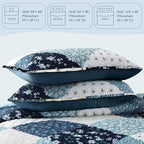 Exclusivo Mezcla Reversible Boho Quilts Queen Size, Blue Bedspreads Lightweight Coverlet All Season Patchwork Quilt Bedding Set with Printed Floral Pattern (1 Quilt, 2 Pillow Shams)