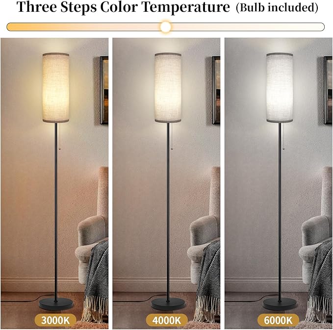 Floor Lamp for Living Room, Modern Standing Lamps with Lampshade, Minimalist Tall Lamp with Chain Switch for Living Room, LED Bulb Included (Beige Shade)