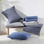 HORIMOTE HOME Denim Blue Queen Size Quilt Set - Soft Microfiber Bedspread with 2 Shams, Lightweight & All-Season Geometric Coverlet for Cozy Bedding