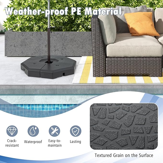 Giantex 350 lbs Offset Patio Umbrella Base, 4PCS Octagonal Umbrella Base Weight Water Sand Filled for Cantilever Umbrella, Easy-Filling Spouts, Outdoor Market Umbrella Base Stand