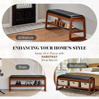 Solid Wood Shoe Rack with Flip-Top Storage, Entryway Shoe Bench with Cushion, 2 Tier Shoes Storage Organizer for Hallway, Living Room-(Black,39.37"-L)
