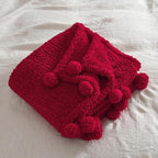 HORIMOTE HOME Ultra Soft Sherpa Throw Blanket with Pompom Fringe, Lightweight Plush Boho Throw Blanket for Couch, Sofa, Bedroom,Travel, Christmas Decor, Warm Blanket for Winter, 60"x80", Red