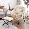 Lvory Lazy Chair with Ottoman, Large Velvet Lounge Accent Chair with a Throw Pillow, Comfy Leisure Sofa Chair for Living Room Bedroom Dorm Room Office Apartment Reading Relaxing Use