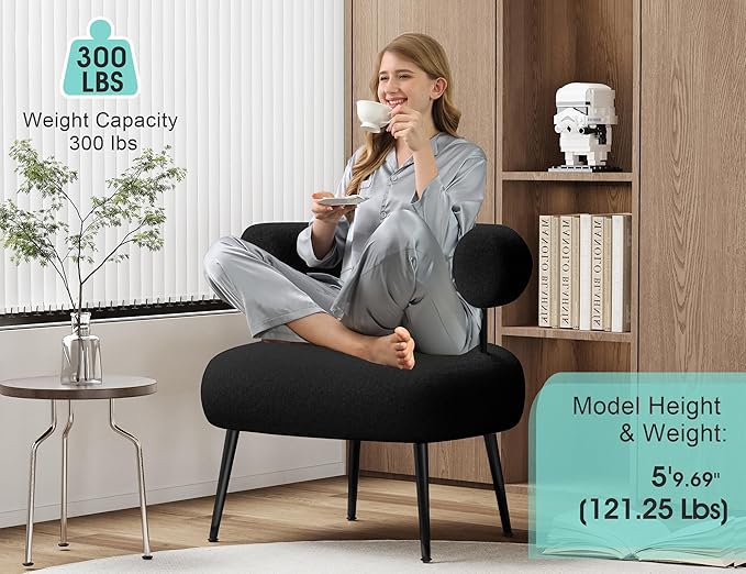Mid Century Sherpa Boucle Accent Chair, Round Upholstered Barrel Arm Chair for Small Spaces, Fluffy Side Corner Sofa Chair for Living Room, Bedroom, Vanity, Office, Reading Nook