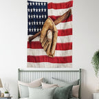 Ambesonne Baseball Tapestry Queen Size, Vintage Baseball League Equipment Usa Grunge Glove Bat Fielding Sports Theme, Wall Hanging Bedspread Bed Cover Wall Decor, 88" X 88", Red Brown