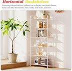 UDD Folding Bookshelf No Assembly, 65" H x 23.7" W, 6 Shelf Foldable Bookcase Industrial Collapsible Bookshelves, Open Storage Book Shelves for Small Spaces Home Office Living Room, Light Oak White
