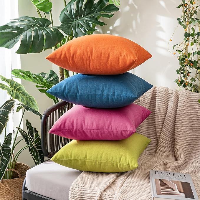MIULEE Pack of 2 Decorative Outdoor Solid Waterproof Throw Pillow Covers Faux Linen Garden Farmhouse Cushion Cases for Patio Tent Balcony Couch Sofa 16x16 Inch Hot Pink