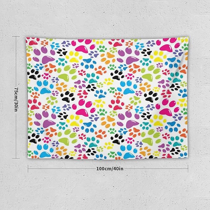 VUMIVI Dog Paw Tapestry Funny Colorful Cartoon Animal Footprints Blue Black Red Tapestry Wall Hanging for Living Room Bedroom Dorm Classroom Aesthetic Decor W40xL30in