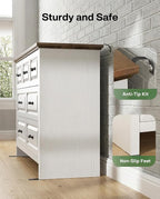 Marsail Farmhouse 7 Drawer Dresser, Wood Chest of Drawers with Natural Texture, Smooth Gliding Drawers, Versatile Storage Organizer Cabinet for Bedroom & Living Room, White and Brown