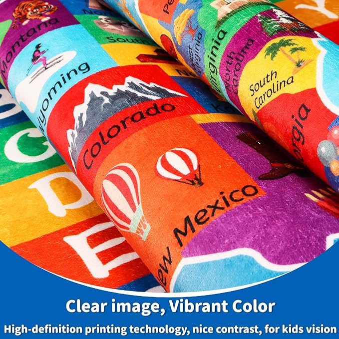 USA Map ABC Kid Rug 118" × 78.7" for Playroom Geography Extra Large Classroom Rug Educational Baby Playmat Alphabet Carpet for Primary School Fluffy Non-Slip Preschool Carpet Nursery Room