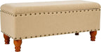 HomePop Large Rectangle Storage Bench with Nail Head Trim - Tan Linen