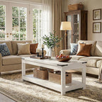 Homieasy Coffee Table with Storage Shelf, 43.3” Farmhouse Wood Coffee Tables for Living Room, Modern Center Tea Table, White