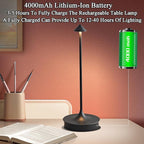 Cordless Table Lamps Rechargeable, LED Desk Lamp 4000mAh Battery Operated Outdoor Waterproof Portable Touch Dimmable Table Light for Patio/Restaurant/Bar/Indoor (Black-1PC)