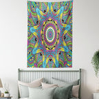 Ambesonne Psychedelic Tapestry, Abstract Unusual with Color and Form Details Hippie Retro, Wall Hanging for Bedroom Living Room Dorm Decor, 60" X 80", Soft Blue