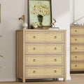 IDEALHOUSE Rattan Dresser for Bedroom, Chest of Dressers 37" Tall Dresser for Closet with 4 Rattan Drawers Chest with Clothes Storage Cabinet, Drawer Organizer for Bedroom, Living Room, Hallway