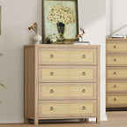IDEALHOUSE Rattan Dresser for Bedroom, Chest of Dressers 37" Tall Dresser for Closet with 4 Rattan Drawers Chest with Clothes Storage Cabinet, Drawer Organizer for Bedroom, Living Room, Hallway