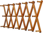 Dseap Accordian Wall Hanger: 16” High Wooden Wall Expandable Coat Rack, Hat Rack Holder, Accordion Hook for Baseball Caps, Coats, Mugs, 20 Peg Hooks, Brown