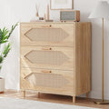 Dressers for Bedroom, 3 Drawer Rattan Dresser with Spacious Storage, Modern Wood Chest of Drawers, Rustic Oak Wooden Nightstand for Bedroom, Living Room, Hallway, Easy Assembly, Closet Organi