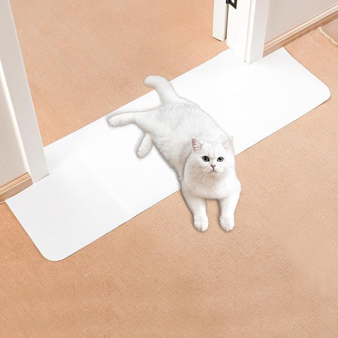 Uross Carpet Protector for Pets -3.6FT 2PCS White Round Corner Plastic Carpet Protector, Under Door Cat Carpet Protector for Doorway, Anti Cat Scratch Carpet Mat, Stop Cats from Scratching Carpet