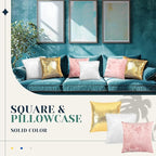 Pack of 6 Decorative Velvet Throw Pillow Covers Solid Square Soft Pillowcase Set Cushion Cases for Sofa Couch Bed Car Christmas Fall Home Decor 18 x 18 inch(Pink Gold White)
